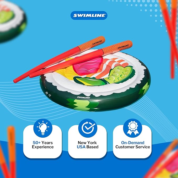 SWIMLINE ORIGINAL Sushi & Chopsticks Set Pool Float – Durable Vinyl Lounger for Adults & Teens – Fun Pool Float for Lake, Beach, or Backyard – Easy to Inflate and Store