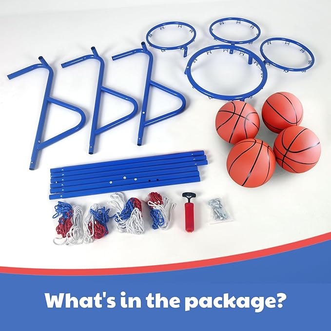Garvee 4 Hoop Basketball Set for Toddlers, Indoor & Outdoor Play, Preschool Toy for Ages 3+, Includes 4 Basketballs and Air Pump, Fun Basketball Game for Kids