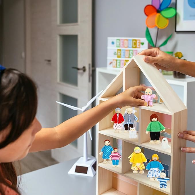 ONEST 20 Pieces Wooden Dollhouse Family Set Mini People Figures Dog Cat Sets Dollhouse Dolls Wooden Doll Family Pretend Play Figures Accessories for Pretend Dollhouse Toy
