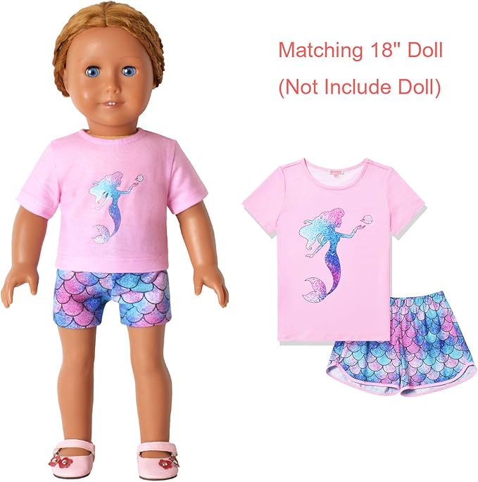 QPANCY Matching Girls & Dolls Pajamas Unicorn Pj Sets Summer Cotton Sleepwear