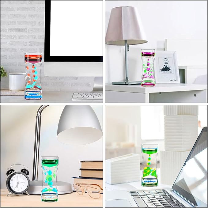 FKYTION Liquid Motion Bubbler Timer Pack of 2 Great Desktop Colorful Hourglass Liquid Bubbler Small Calming Relaxing Toys Sensory Anxiety Autism ADHD Fidget Toys