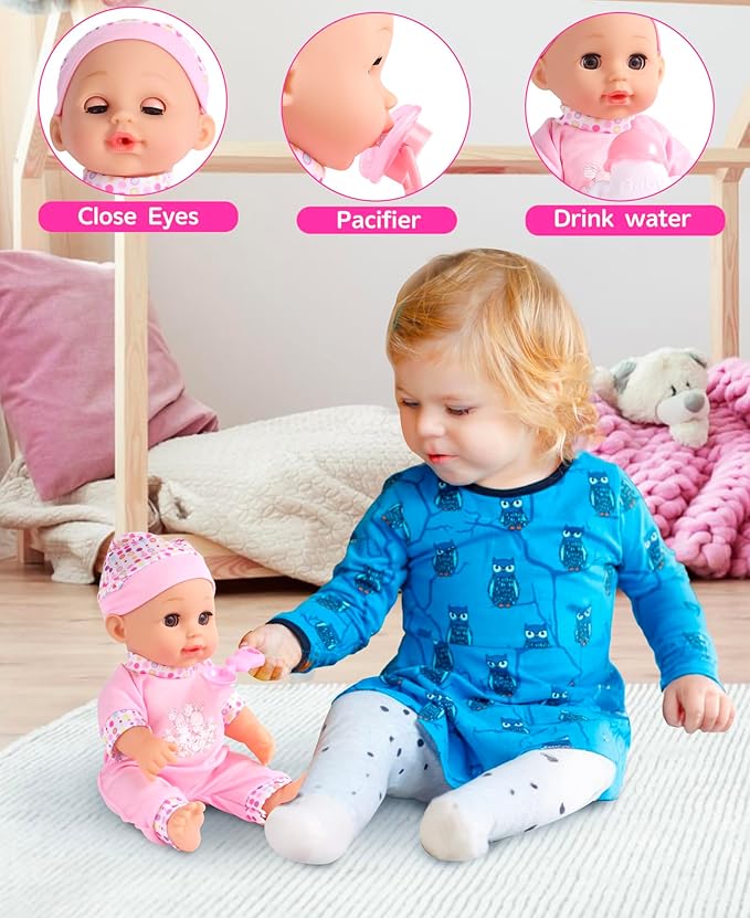 GAGAKU Baby Doll Stroller Playset with 12-inch Doll & Accessories, Foldable Lightweight Toy Stroller for Toddler Girls Kids Ages 1-6, 12" Baby Doll and Accessories Included