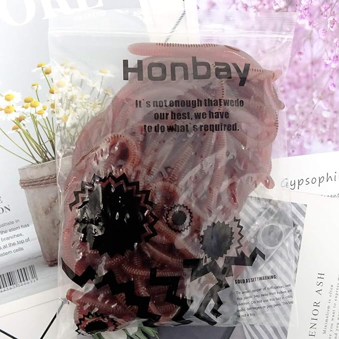Honbay 30PCS Plastic Soft Fake Earthworm Faux Lifelike Stretchy Rubber Earthworms Trick Toy for Halloween April Fool's Day Party