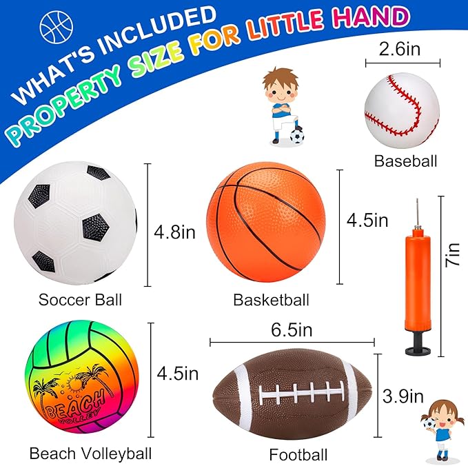 5 Pack Sports Balls for Toddlers 1-3 Outdoor Toys Football Soccer Basketball Baseball with Bag 1 2 3 Year Old Boy Toys Sport Bouncy Balls Outside Playground Toddler 1-3 2-4 3-5 Birthday Boys Gifts