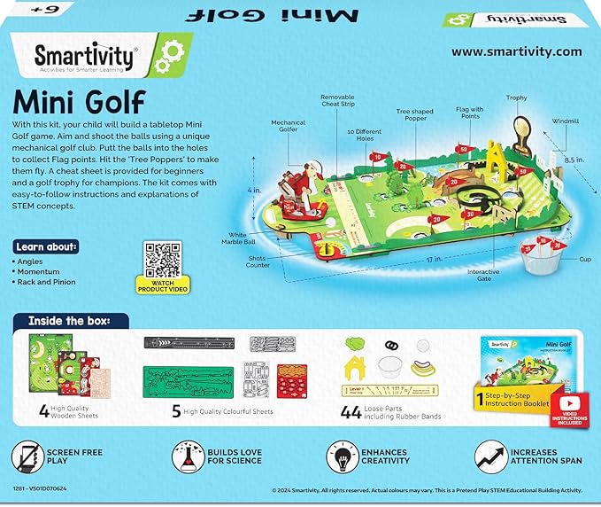 Smartivity Mini Golf Table Top Game for Kids Ages 6 to 12 | Build & Play with Your Own Golf Course | Birthday Gift for Smart Kids | DIY STEM Toys for Boys & Girls 6,7,8,9,10,11,12 Years Old