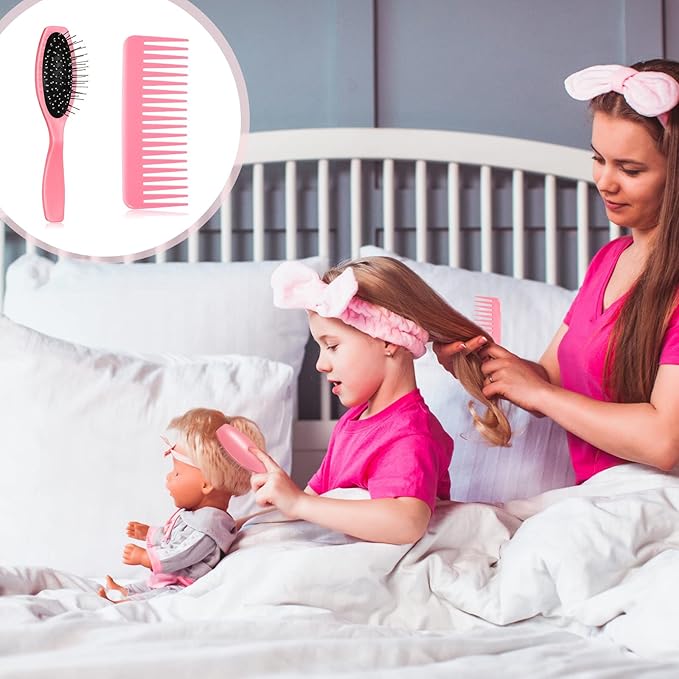 Civaner 3 Pieces Doll Wig Brush Set with Spray Bottle, Comb and Styling Accessories for 18 Inch Dolls(Light Pink)