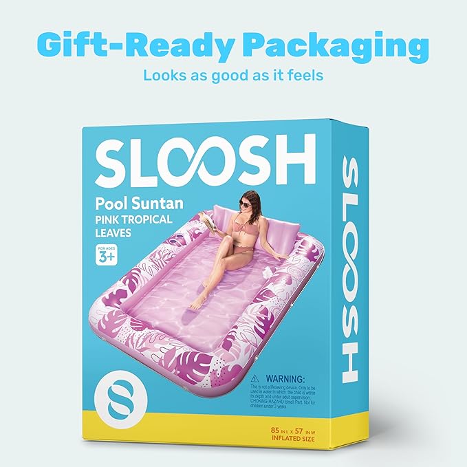 SLOOSH Inflatable Tanning Pool Lounger Float, 85" x 57" Extra Large Pool Floats Adult with Pillow, 4 in 1 Suntan Tub Raft Floatie,Sunbathing Bed Lounge for Water Blow Up Ball Pit, XL-Blushing Pink