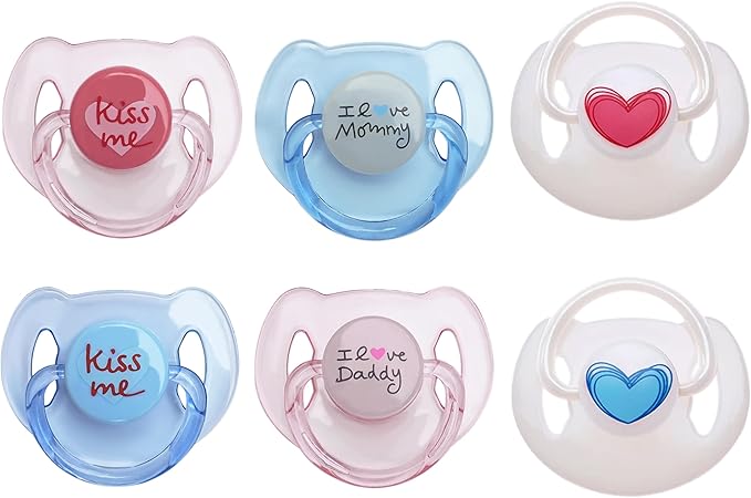 Magnetic Pacifier Pink Blue Set 6 Pieces for Reborn Baby Dolls Feeding Toy Accessories Suitable for Kids Gifts (Pink&Blue Style)
