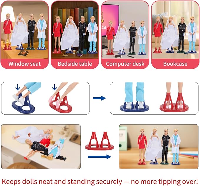 51 Pcs Themed Doll Clothes & Accessories – Educational Role Play Gift Set for Girls with 10 Outfits (Doctor, Bride, Mermaid, Santa, Chef etc.),10 Shoes, 5 Stands – Fits 11.5 Inch Dolls(No Doll)