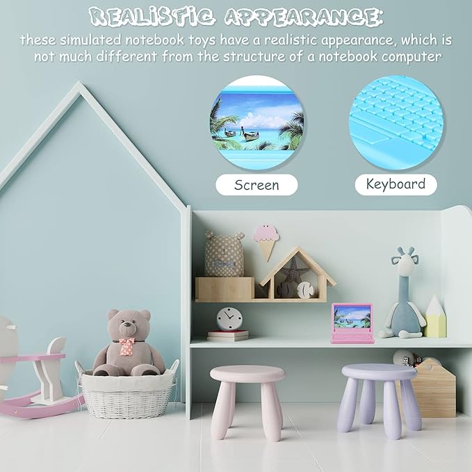15 Pieces Dollhouse Mini Laptop Scene Simulation Notebook Mini Laptop Tablet Toys Doll Office Computer Decoration Accessories for 1/12 1/6 Scale Dolls House Accessories Pretend Toys, 5 Colors