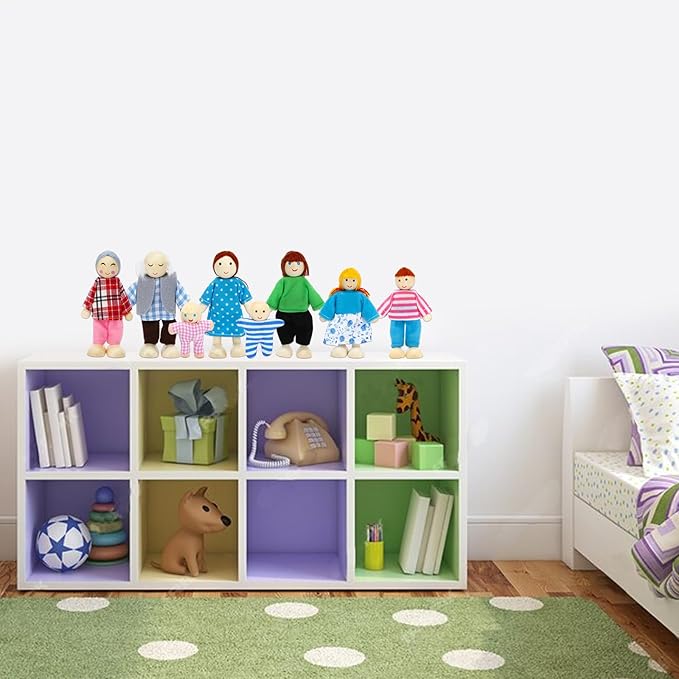 ONEST 12 Pieces Wooden Dollhouse Family Set Mini People Figures Sets Dollhouse Dolls Wooden Doll Family Pretend Play Figures Accessories for Pretend Doll House