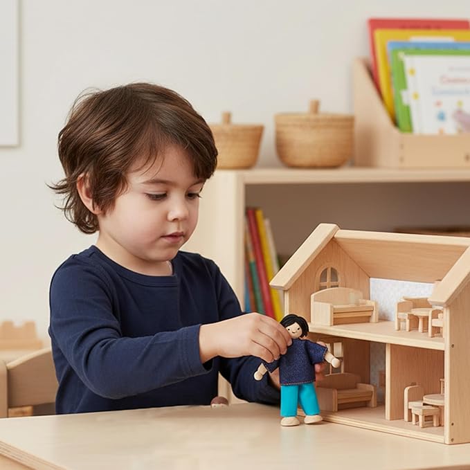 PlanToys® Father Wooden Dollhouse Figurine | Poseable 1:12 Scale Mini Doll (5 Inch) | Dollhouse Accessories for Pretend Play | Eco-Friendly Montessori Toy for Kids Ages 3+