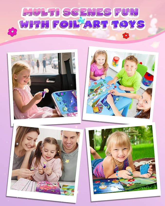 Baobrava Foil Art Fun Kit for Kids, Craft Kits Supplies, No Mess Princess DIY Creative Activity, Travel Toys, Party Favors, Easter Gifts for Girls Ages 4, 5, 6, 7, 8, 9
