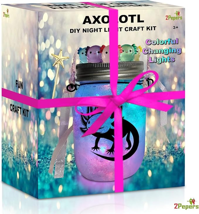 Make Your Own Axolotl Lantern Jar Night light Arts and Crafts for Kids, Axolotl Gifts, Birthday Present for Girls and Boys Ages 3 4 5 6 7 8 9 10 11 12+ Years old, Toys for Little Girls Animals Craft
