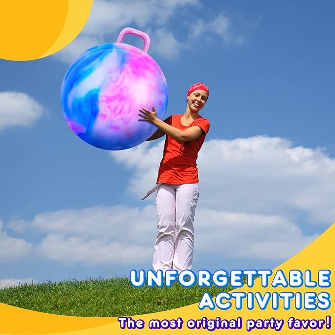 Lewtemi 29 Inch Big Bouncing Ball with Handle, 2 Pack, Gradient Blue & Blue Pink Cloud, Adults Exercise Ball & Air Pump, Outdoor Sports Game