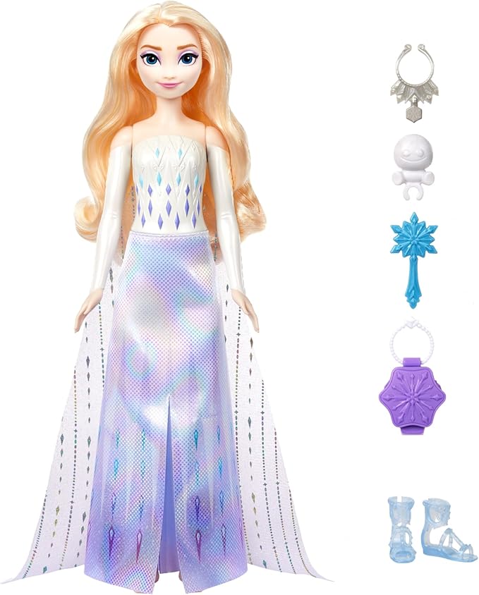 Mattel Disney Frozen Elsa Fashion Doll Set, Spin & Reveal with 11 Surprises Including 5 Accessories, 5 Stickers & Play Scene, Inspired by the Movie