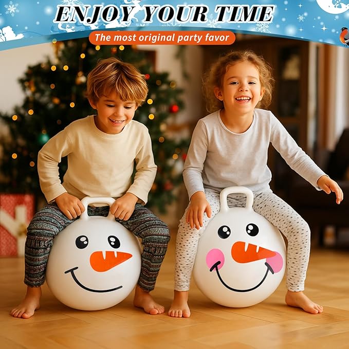 Sratte 6pcs 18 Inch Bouncy Hopper Ball with Handle Snowman Face White Christmas Bouncing Balls Hopping Toys Inflatable Jumping Toy for Sport Boys Girls Gifts Winter Party Favors
