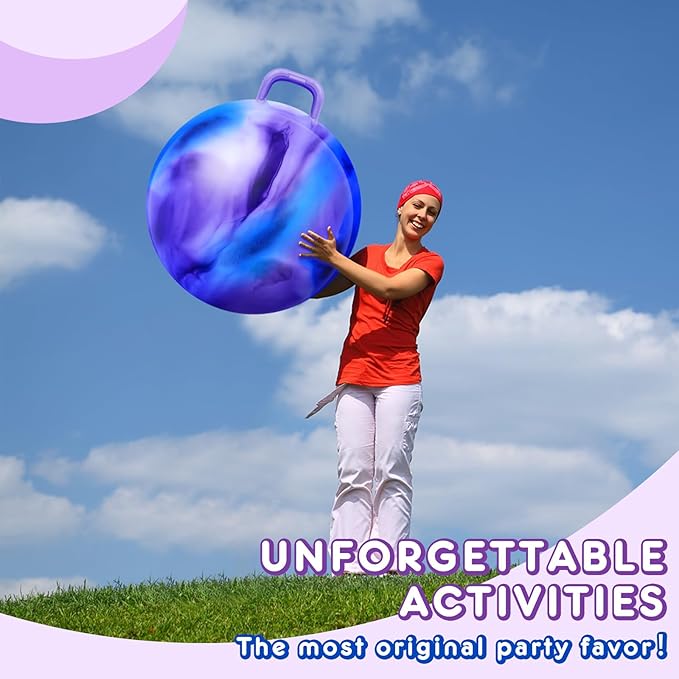 Lewtemi Hopper Ball for Adults, 29 Inch Bouncing Hippity with Handle Rubber Hop, Jumping Hopping Exercise Ball with Air Pump for Outdoors Sports Games Exercise (Blue Purple Cloud)