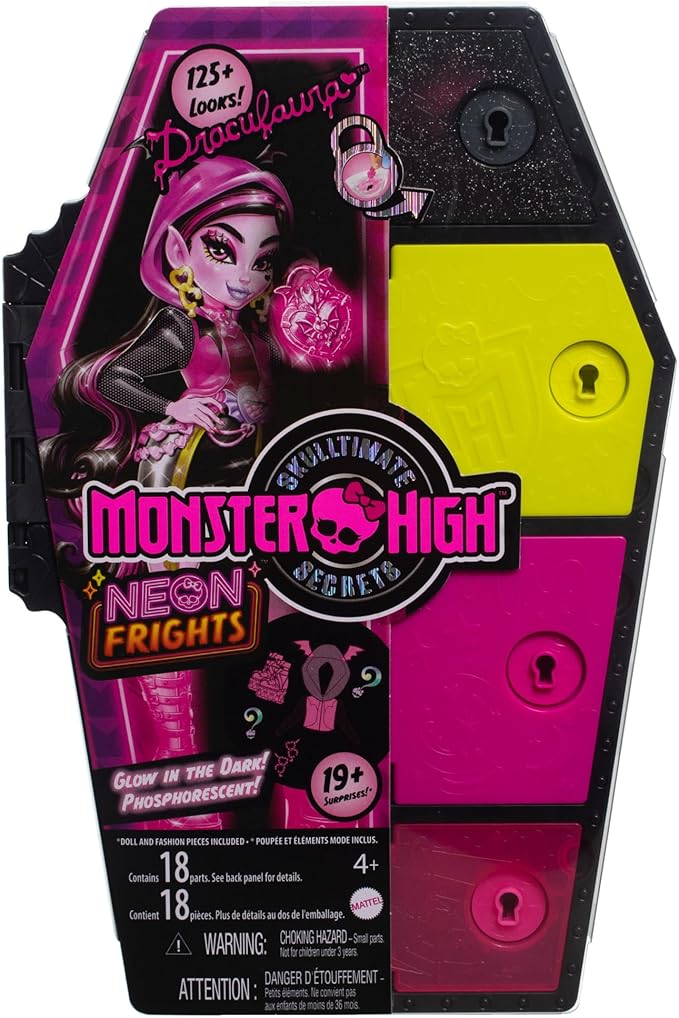 Monster High Skulltimate Secrets Neon Frights Doll & Accessories, Draculaura with Dress-Up Locker & 19+ Surprises