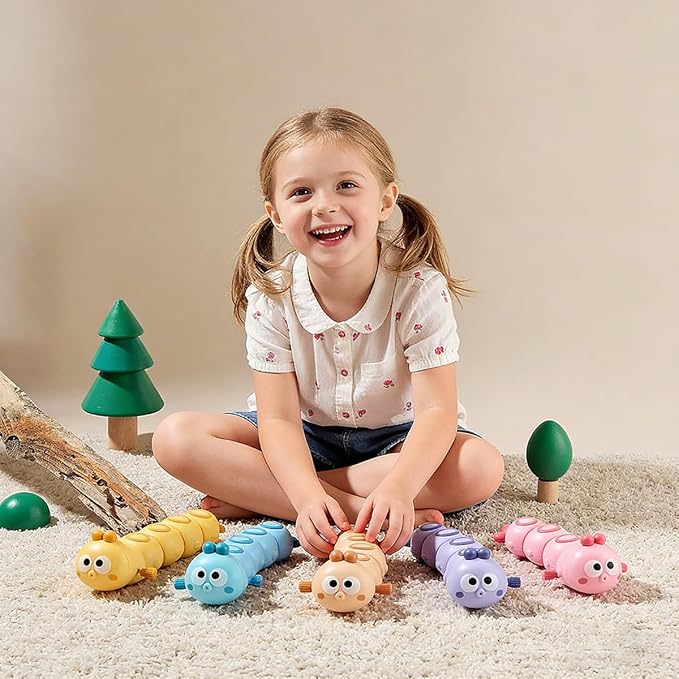 3Pcs Brown Wind-Up Caterpillar Toy - Mechanical Crawling Insect, Educational STEM Kids Toys for Toddlers, Safe Non-Toxic Baby Gift for Birthday Party (Brown 3Pcs)