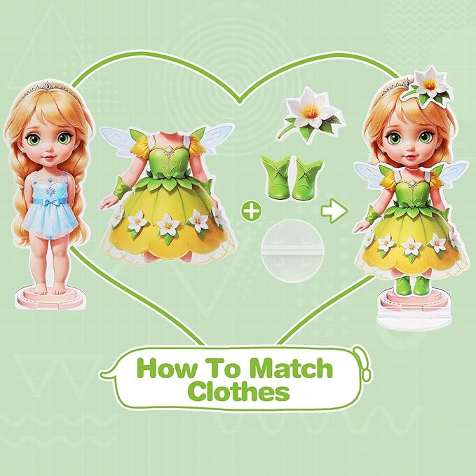 PainZieteg Magnetic Dress Up Dolls,Paper Dolls for Girls Ages 4-10,DIY Princess Magnetic Dress-Up Doll Pretend Play Set for Birthday (Lea)