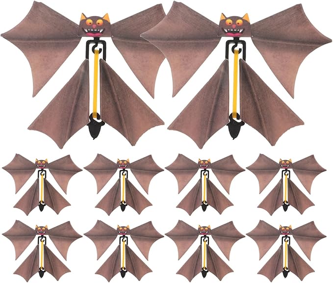 TOYANDONA Flying Bat, 10 Pcs Wind up Bat Toys Funny Surprise Tricky Prop Toys Fake Props Halloween Card Stage Performance Accessory (Random Color)