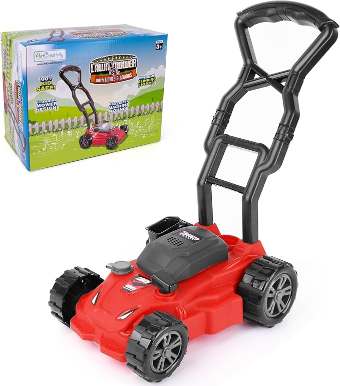 ArtCreativity Kids’ Lawn Mower Toy - 21 Inches Tall - Gardening Lawn Mower for Kids with Startup Sound and Wheels with Realistic Motor-Like Sound - Play Outdoor Push for Boys and Girls 3,4,5,6,7,8