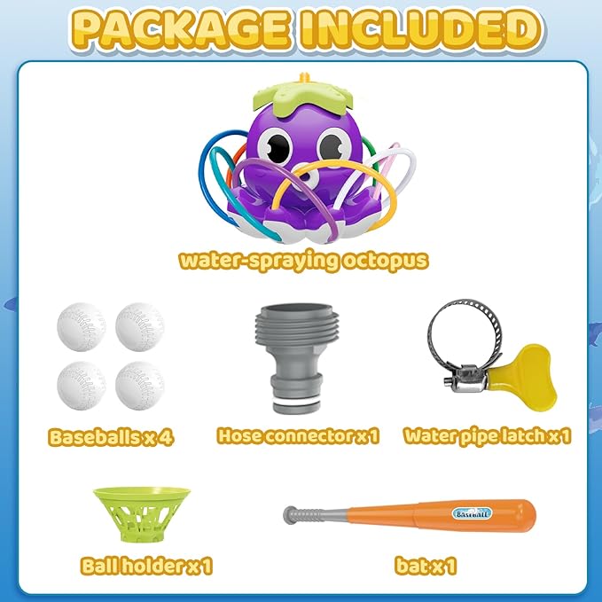 Water Sprinkler Baseball Toy for Kids Outdoor Play Toys- Summer Outside Toys Backyard Lawn Games - Attaches to Garden Hose Splashing Fun Toys Spray Water Baseball for 3 4 5 6 7 8 Year Old Boys Girls