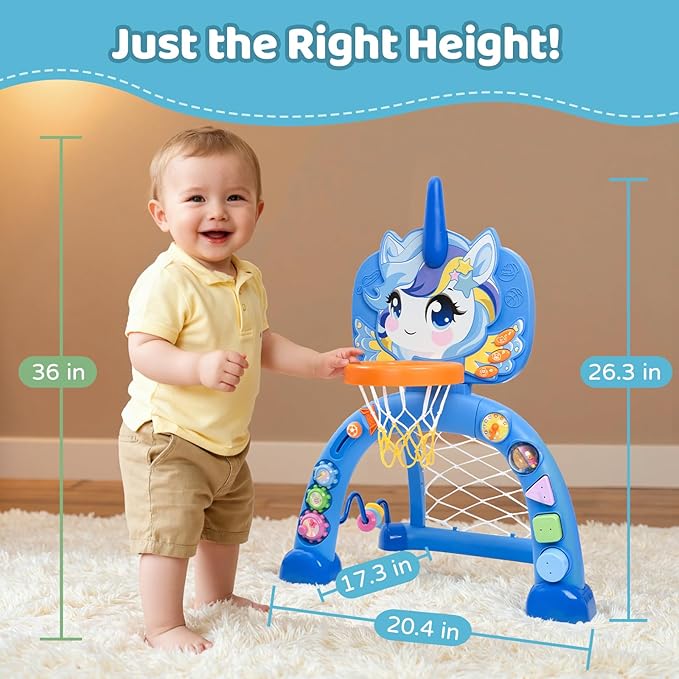 Basketball Hoop & Soccer Goal for Toddlers – 3-in-1 Sports Play Set with Ring Toss | Indoor Outdoor Activity Toy for 1 2 3 Year Old Boys | Birthday for Active Play (Blue)