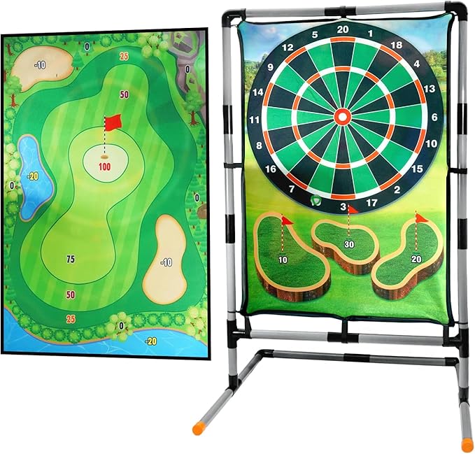 Golf Chipping Game with Stand, Multi-Sport Golf Practice Set with Archery,Hatchet,Darts,Double-Sided Hitting Mat for Backyard Fun, Indoor/Outdoor Sports Toy for Kids & Adults