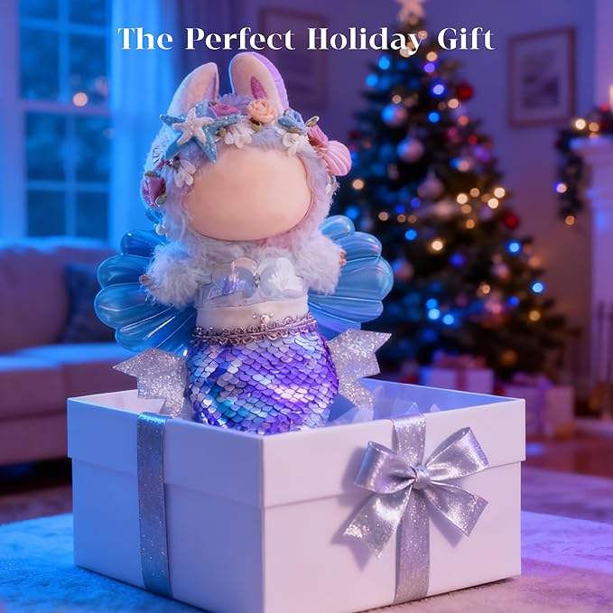 Dreamy Ocean Mermaid Style for LABUBU Clothes or LABUBU Outfits, Sparkly Tail with Shell Wings & Starfish Crown, Cute Clothes and Accessories Set, Easy to Wear Gift for The Festivals.