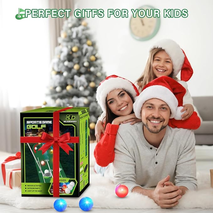 VATOS Upgraded Golf Putting Mat Indoor for kids - Golf Game Set with LED Balls, Glow Cups, Irons & Putters, Portable Putting Green Outdoor for Home Backyard Office Party, Golfing Gifts for Kids Adults