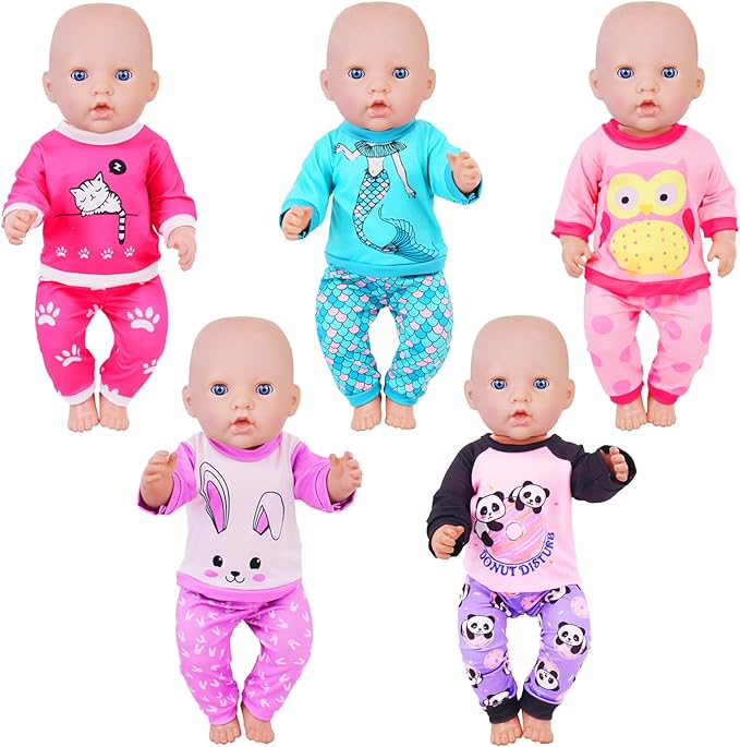 K.T. Fancy 5 Sets Baby Doll Clothes for 14-18 Inch Dolls - Gift for Kids' Birthday, Children's Day & Christmas