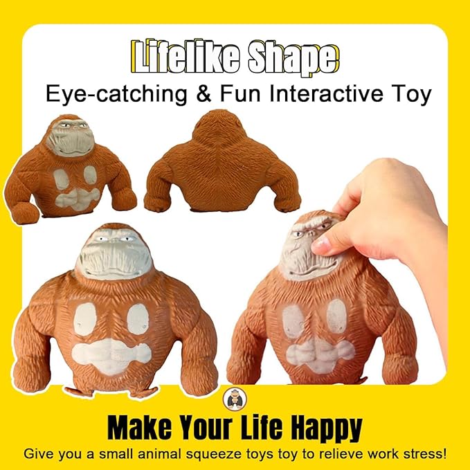 YHan Stretchy Monkey Fidget Toy Squishy Stress Relief for Kids & Adults, Stuffed Animal Plushies, Stretchable & Squeezable Sensory Toys for Anxiety Relief (Small)