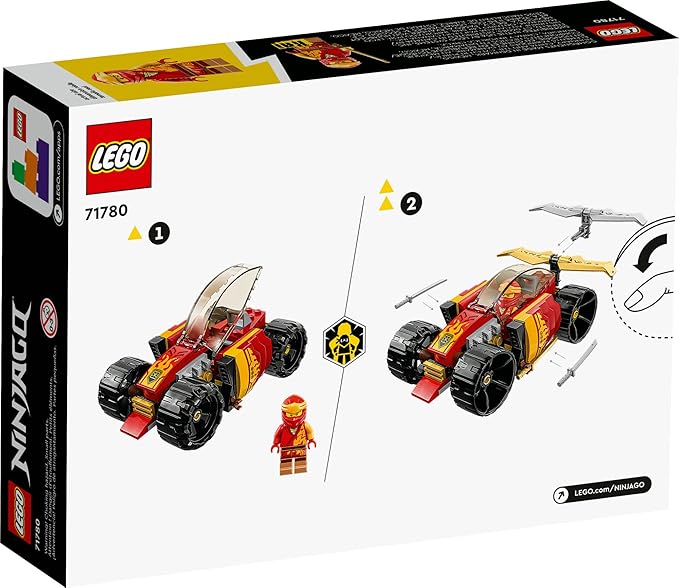 LEGO NINJAGO Kai's Ninja Race Car EVO, 2 in 1 Building Toy Set, Kids Can Build an Off Road Vehicle or Race Car, Ninja Minifigure with Toy Swords, Gift for Boys, Girls and Kids Ages 6+, 71780