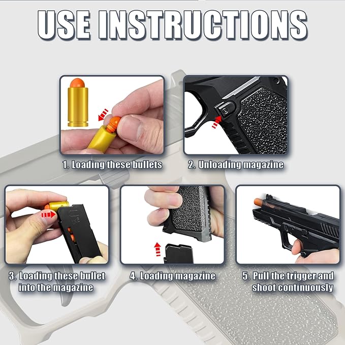 Toy Gun, Semi-Automatic Shell Ejecting Toy Gun Pistol Automatic Reloading for Kid, Shooting Games Educational Model Toy Pistol to Cool Toys Gifts for Boys & Girls Ages 6+