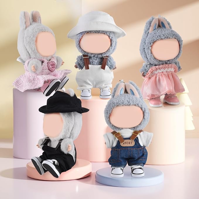 Cute Doll Shoes for Labubu, Premium Doll Shoes for 4-7in Dolls, Compatible with Labubu Doll Clothing & Outfits(Black Canvas)