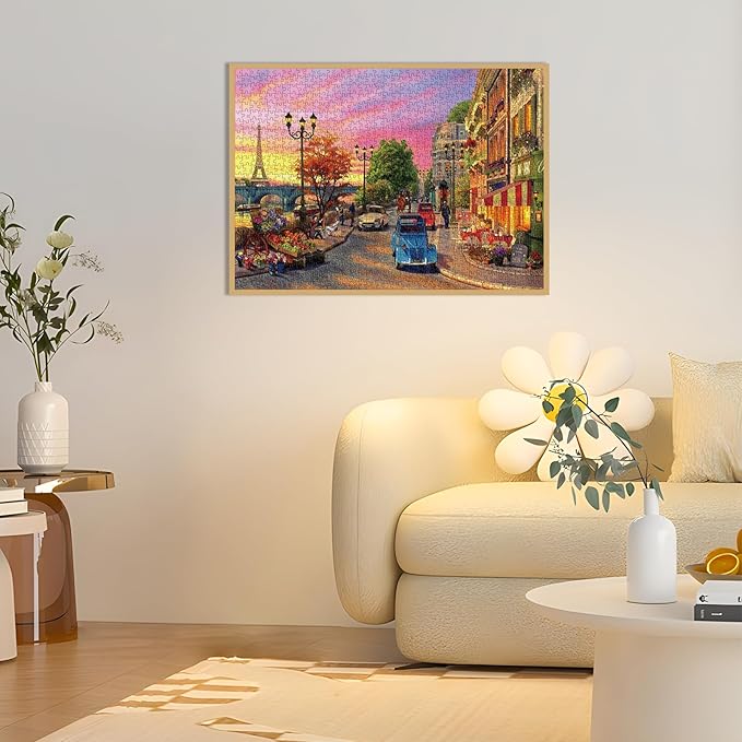 Puzzle for Adults 1000 Pieces, Vintage Paris Sunset Street Puzzle, Challening Impossible Difficult Hard Fun 1000 Pieces Jigsaw Puzzles for Adults