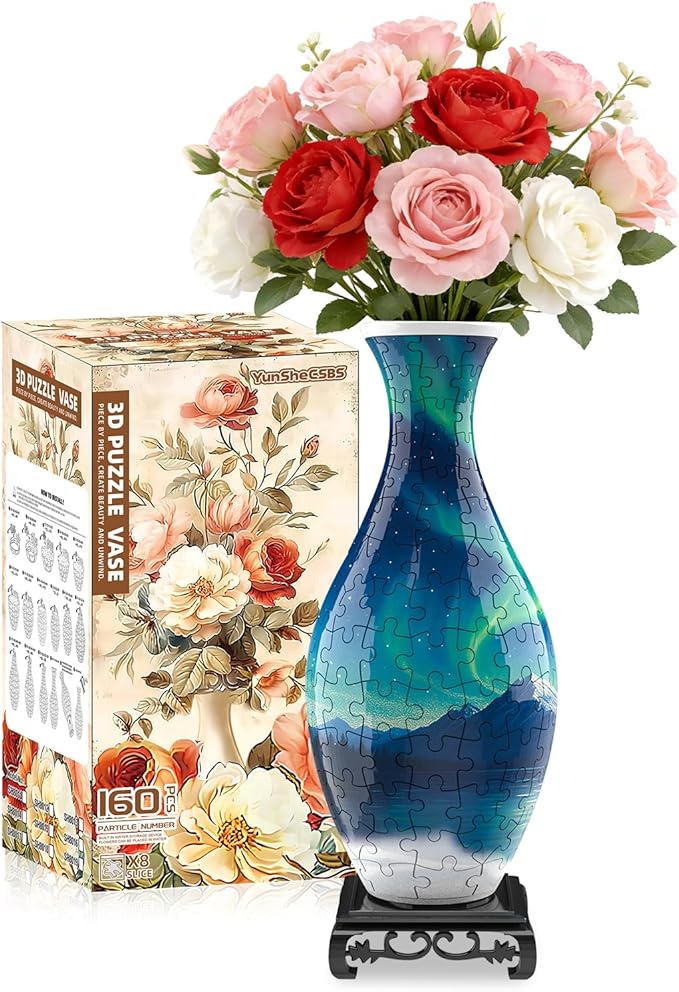 3D Puzzles Vase for Adults, Crafts for Adults, 160 Pieces Plastic DIY Unique Flower Vase with LED Light House Warming Gift Birthday Gifts for Flower Arrangements and Home Decor (Night Light)