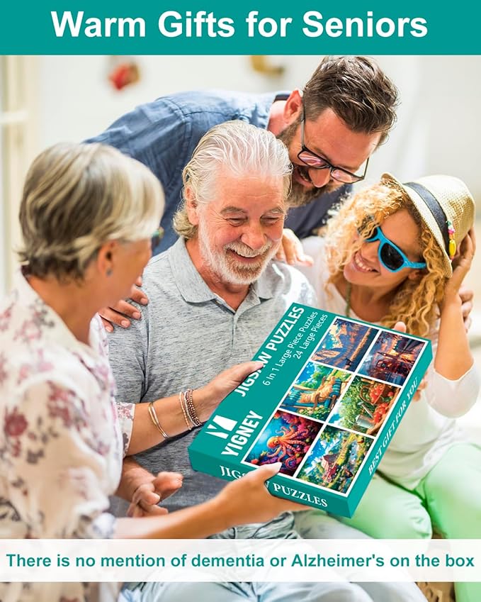Yigney 6 Pack 24 Large Piece Jigsaw Puzzles for Seniors Alzheimer Product for Elderly Dementia Activities Memory for Patients in Nursing Home with Storage Box