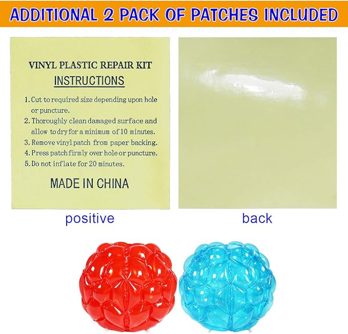 SUNSHINEMALL 2 Pack Inflatable Bumper Balls for Kids & Adults - Giant Zorb Balls (36" Red + Blue)