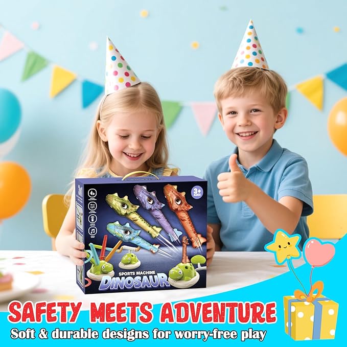 Indoor Outdoor Games for Kids, 3 in 1 Musical Jump, Ring Toss Game & Stomping Rocket Launcher for Kids, Dinosaur Sports & Outside Play Activities Toys with Remote Control for Toddlers 4-8