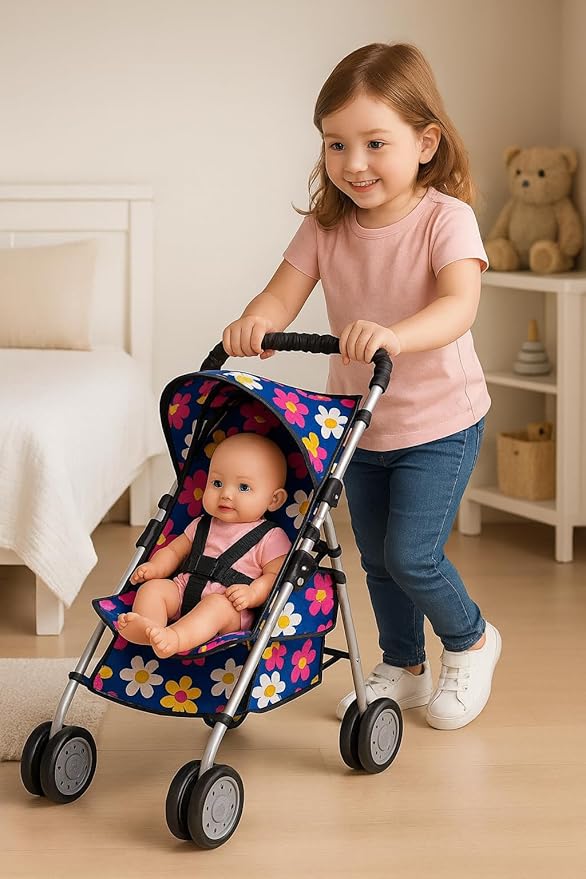 Fash n olor 3 Piece Baby Doll Play Set Flower Design Includes - Foldable Pack N Play, Baby Doll Stroller, Baby Doll High Chair, Fits Up to 18'' Dolls 3 Piece Doll Accessories Set, Best Gift for Girls