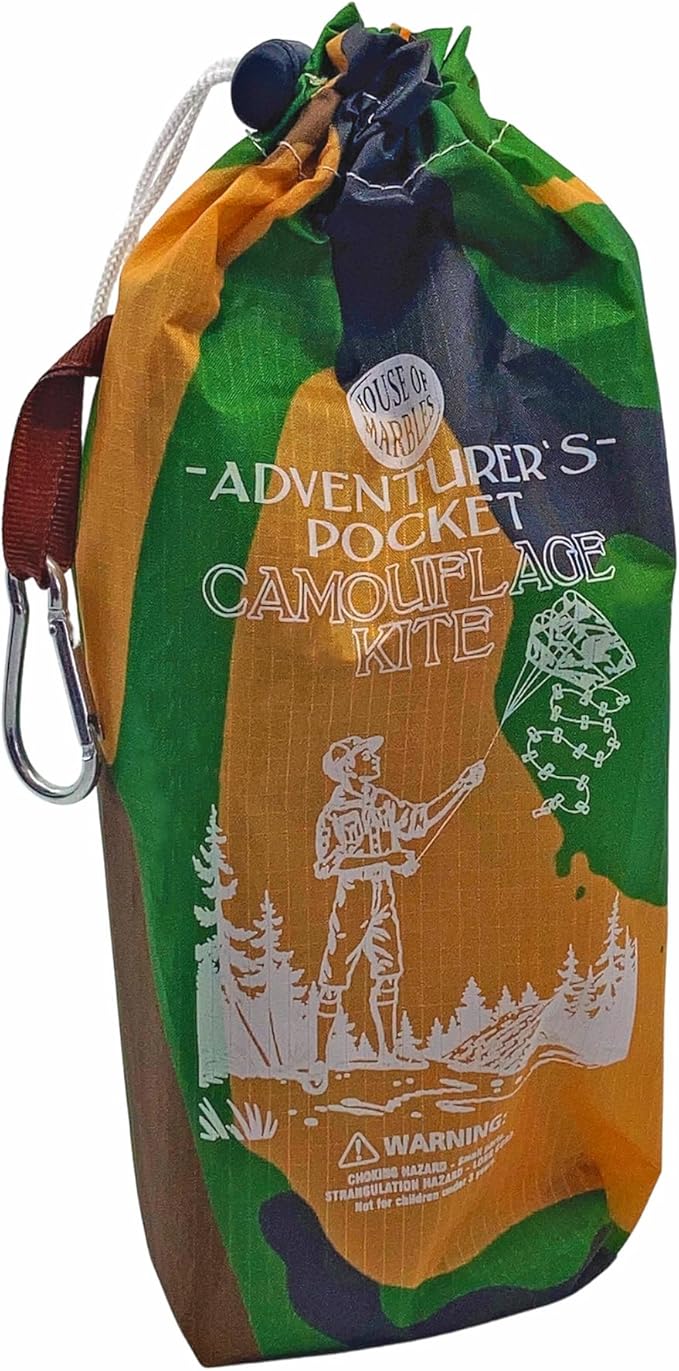 Pocket Camouflage Kite - Foldable Pocket Version with Storage Pouch & Carabiner Clip - Easy to Fly Nylon Kite for Kids & Adults Outdoor Beach & Park Toy