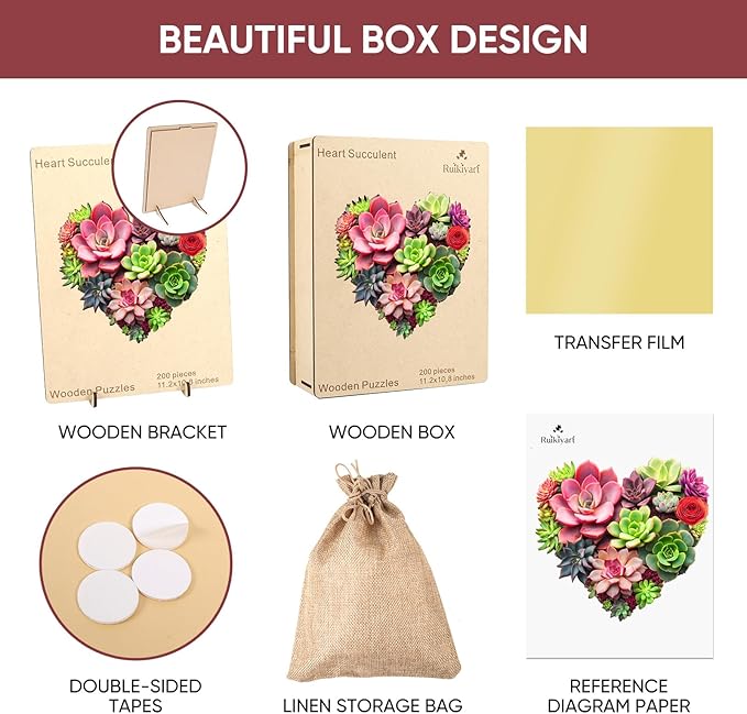 Wooden Puzzles for Adults,Heart Succulent Wooden Jigsaw Puzzles for Adults and Kids 500 Pieces,Unique Shaped Flower Plant Liberty Puzzles,Fun Challenging Family Games,17.3"x18.4"