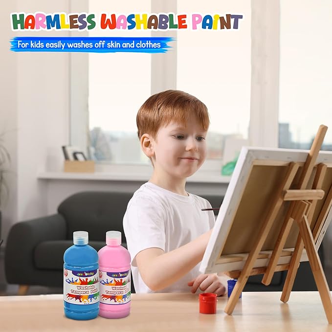4E's Novelty 16oz Washable Tempera Paint Set for Kids โ 10 Bright Colors โ 16oz Bottles โ Non Toxic Washable Paint for Crafts, Teacher Classroom Must Have, Arts & Craft Supplies