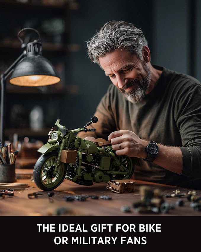 Nifeliz Motorcycle WLA Model Toy for Adults, Classic Military Bike Building Set with Authentic Features, Collectible Display Gift (833 PCS, NF10333)