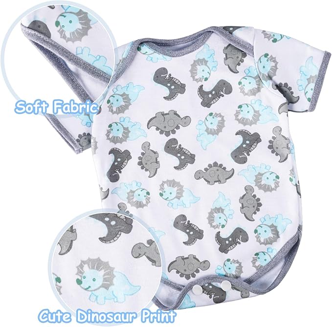 BABESIDE 6 Pcs Reborn Baby Doll Clothes for 17-22 Inch Babydolls, Dinosaurs Pattern Lifelike Reborn Baby Doll Accessories with Hat Bib and Socks for Realistic Baby Dolls Boy & Girl