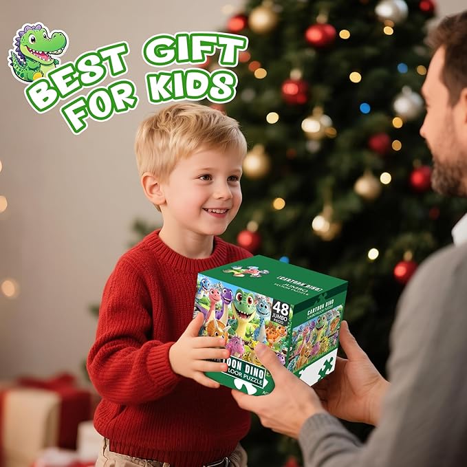 Jumbo Floor Puzzle for Kids Ages 4-6,48 Piece Cartoon Dinosaur Large Jigsaw Puzzles,Learning Toys for Toddlers Ages 3-5,Children Homeschool Educational Easter Gift for Boy Girl Ages 4-8