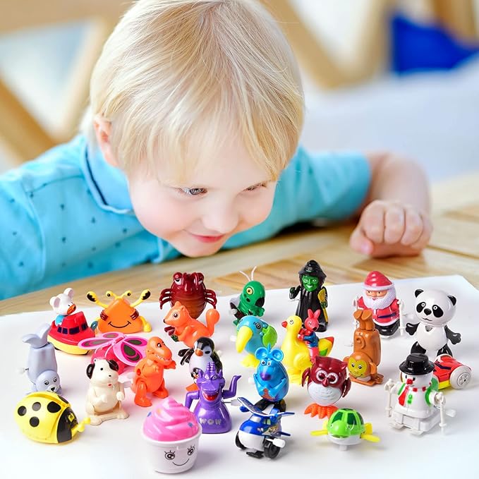 FUN LITTLE TOYS Wind Up Toys 25 PCs Assorted Animal Toys for Kid Party Favors, Pinata Filler Carniva Prizes Classroom Incentive Reward (Contents and Color May Vary)